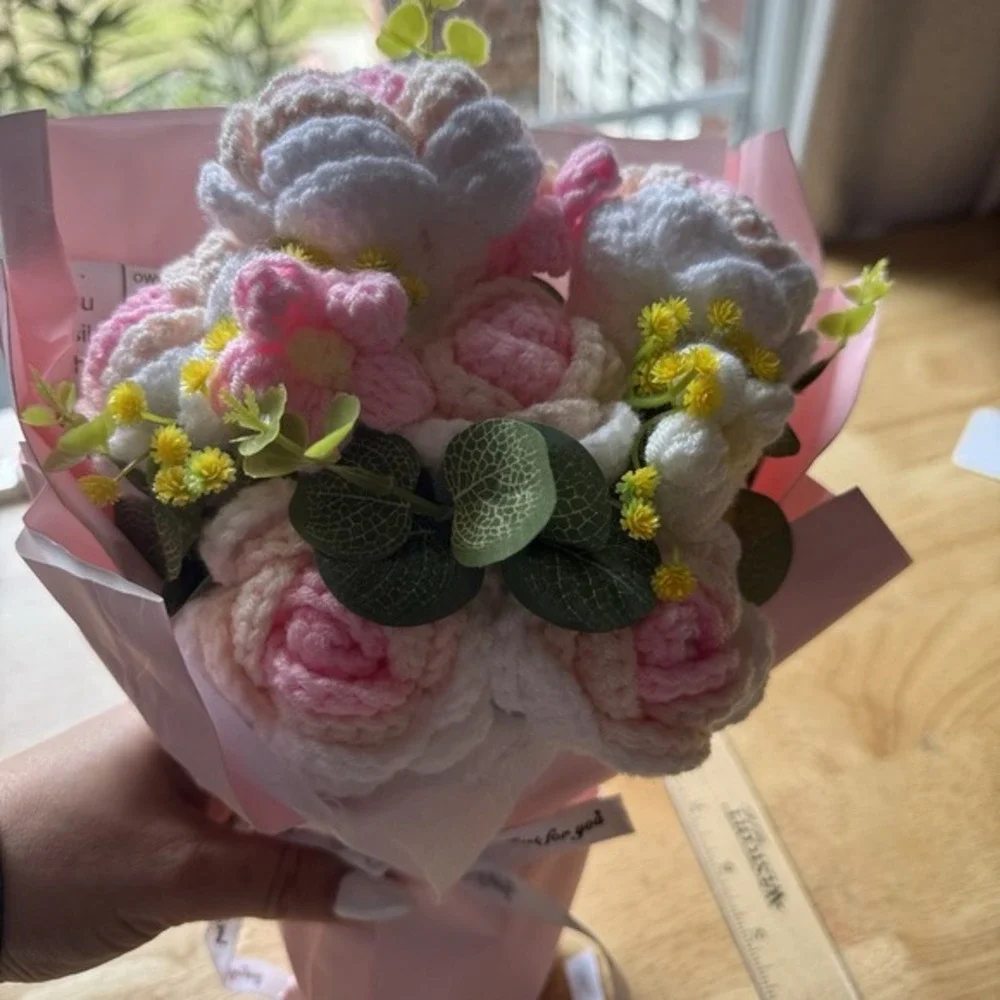 Crochet Flowers Bouquet - Hand Knitted Rose Crochet Flower Bouquet for Home GIFT